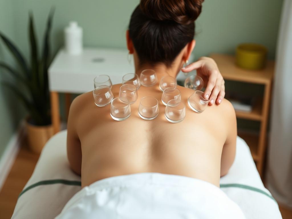 Cupping therapy glass cups placed on a patient's back