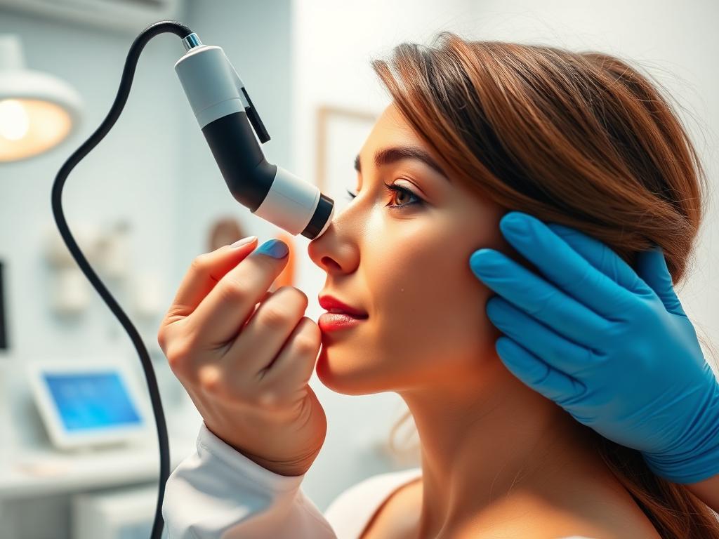 Dermatology examination of a patient's skin in a bright clinic
