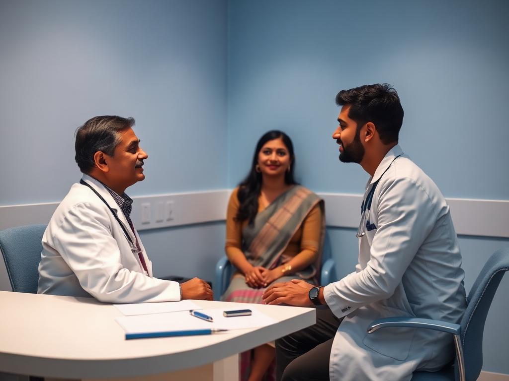 Couple in a confidential consultation with a doctor