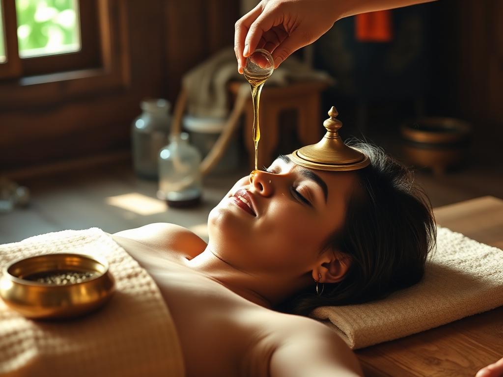 Shirodhara Panchakarma therapy with warm medicated oil
